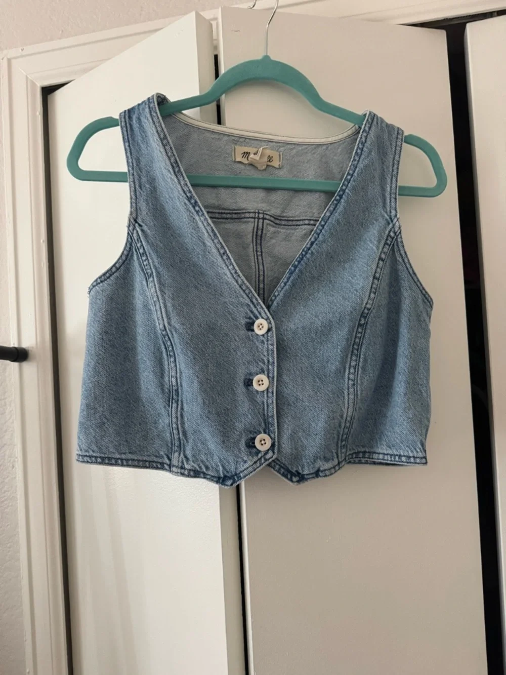Madewell Light Wash Denim Button Vest - Blue - Picture 3 of 4